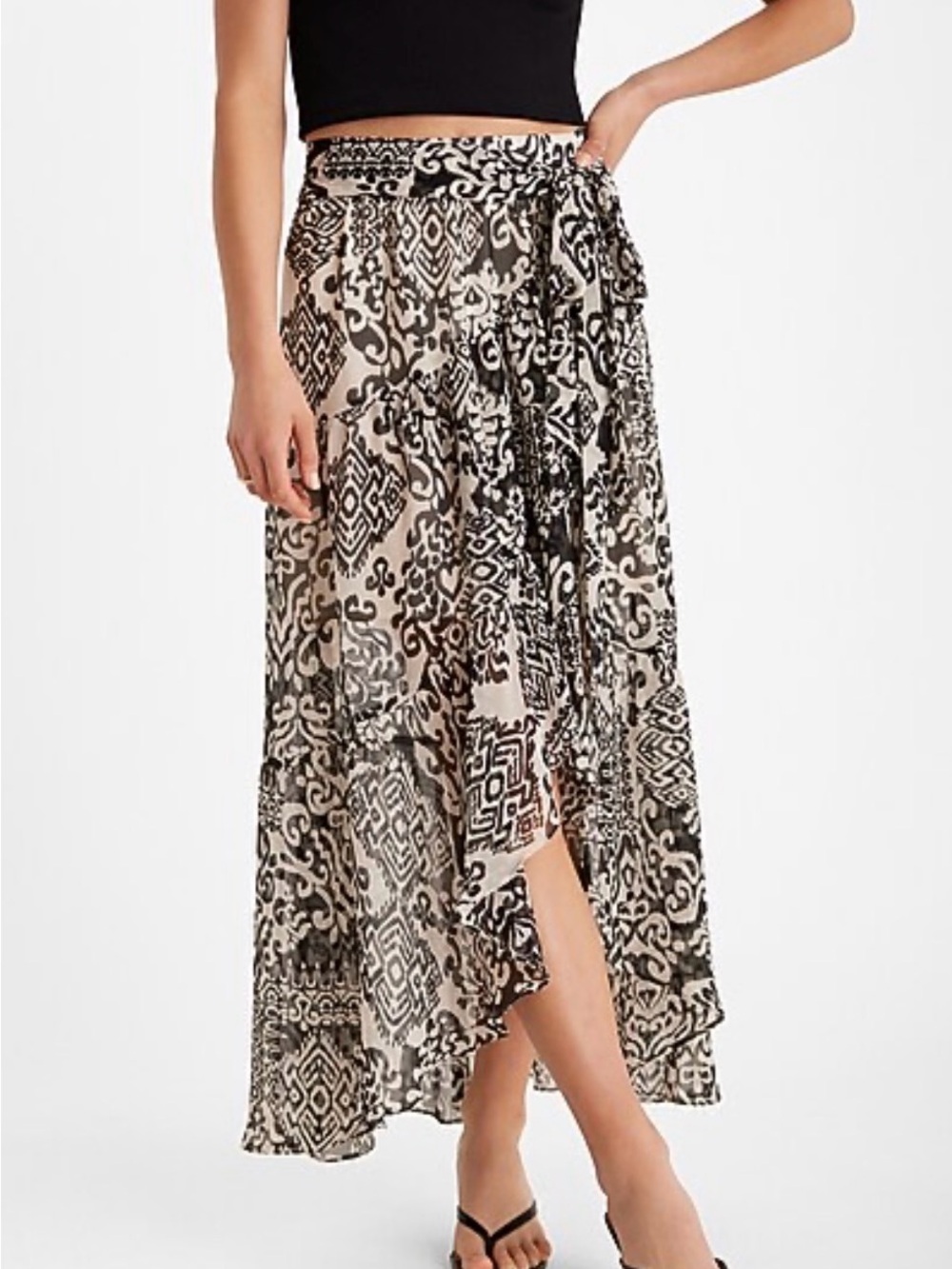 Express Black and Cream High-Low Wrap Maxi Skirt